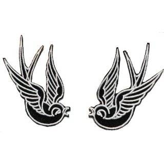 Black Tattoo Sparrow Swallow Emo Punk Embroidered iron on Motorcycle 