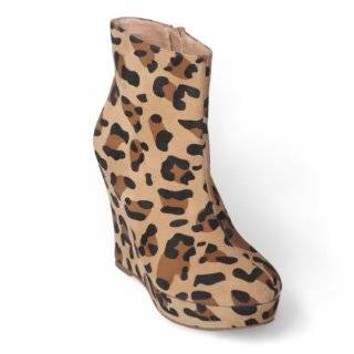  Cheetah Print Wedge High Heel Ankle Boots Shoes