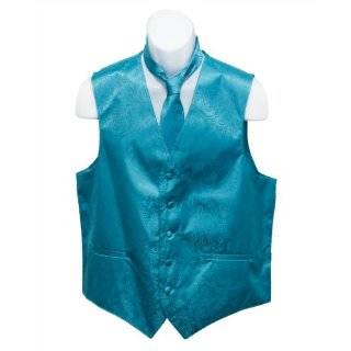    Mens Turquoise Solid Jacquard Suit Vest and Neck Tie Set Clothing
