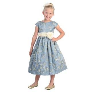  Sweet Kids White Blue Organza Polka Dot Flower Girl Dress 