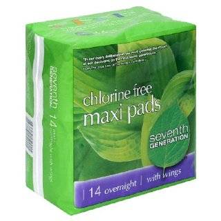 Seventh Generation Maxi Pads, Overnight, with Wings, 14 pads (Pack of 