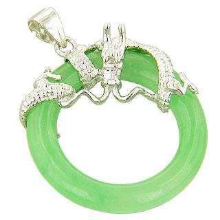  Large Light Green Jade Dragon Ring Pendant, 14k Gold 