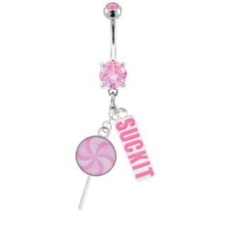  Pink Gem Suck It Lollipop Belly Ring Jewelry