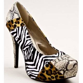   Qupid System Camel Leopard Zebra Print Velvet Patchwork Pumps Shoes