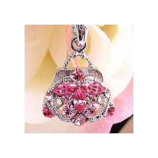  Hot Pink Roses Cell Phone Charm Strap Rhine Stone Cell 