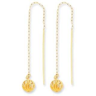  14k Yellow Gold 4mm Ball Dangle Threader Earrings, 2 Long 