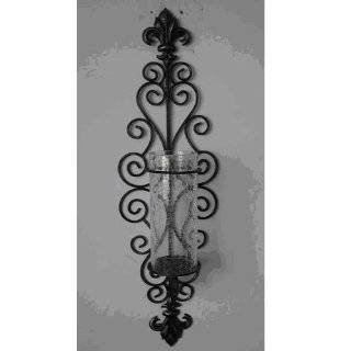  2 Black Iron French Hurricane Candle Holder Wall Sconce 