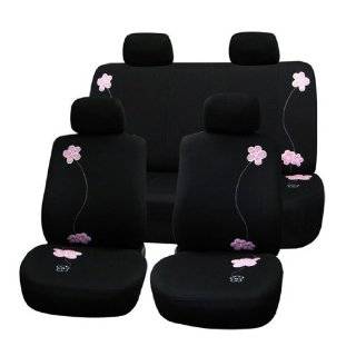FH FB053114 Floral Design Car Seat Covers Full set Black with Pink 