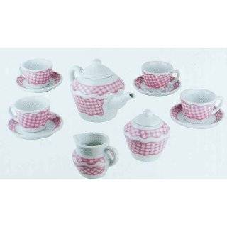 13 Piece Porcelain Pink Gingham Tea Set