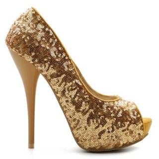    Glitter Spike Stiletto Platform High Heel Pump Dark Gold Shoes