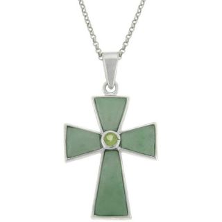 Sterling Silver Green Jade and Peridot Cross Necklace