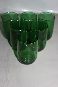 Vintage Anchor Hocking Forest Green Tumbler Glasses Set of 6 Six Glassware