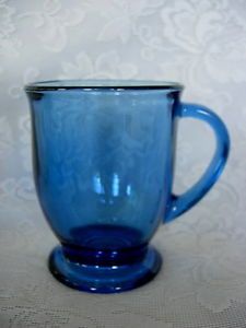Large 16 oz Anchor Hocking Blue Glass Footed Mug New More Available