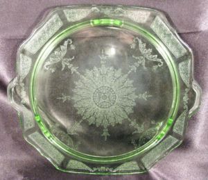 Green Depression Anchor Hocking Glass Princess Footed Cake Plate 1931 35
