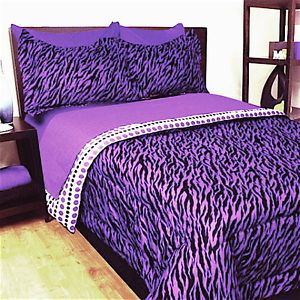 New Full 8PC Teen Purple Black Zebra Leopard Print Comforter Sheet Bedding Set
