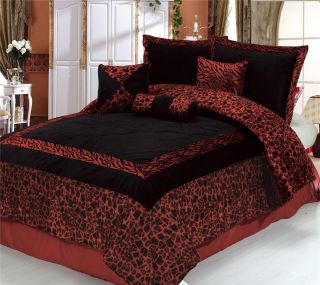 Brand New Luxury Safarina Faux Fur Red Black Zebra Animal Queen Comforter Set