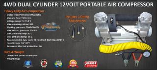 Dual Cylinder 12 Volt Portable Twin Heavy Duty Air Compressor 4x4 4WD 12V