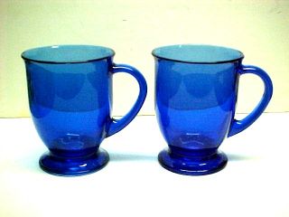 2 Anchor Hocking Cobalt Blue Glass Mugs
