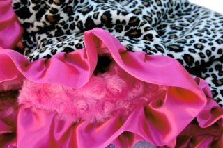 Leopard Print Minky Blanket Light Hot Pink Black Satin Trim Cot Bed Pram