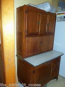 180119903 Authentic Antique Oak Hoosier Kitchen Cabinet With Tin  