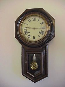 Antique Japanese Meiji Wood Wall Clock Brass Pendulum MC Regulator Hour Strike