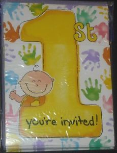 1st Birthday Party Invitations NIP Boy Girl First Baby Supplies Big 1 Paper Art