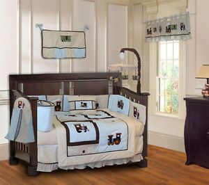 10 Piece Train Baby Boy Themed Crib Bedding Set Includes Musical Mobile