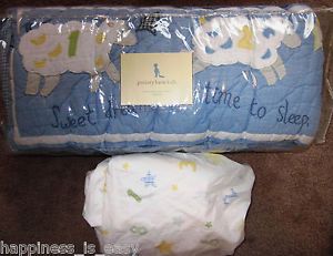Pottery Barn Kids Counting Sheep Crib Baby Bumper Fitted Crib Sheet Blue New