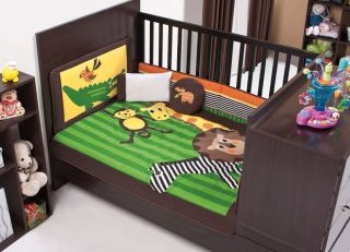 New Boys Lion Monkey Zebra Green Zoo Animals Safari Baby Crib Bedding Set 6pc