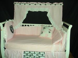Pink Baby Nursery Crib Bedding Set w Oakland Raiders