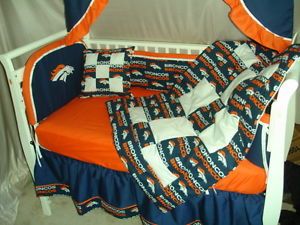 Baby Nursery Crib Bedding Set w Denver Broncos Fabric