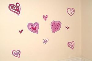 Baby Nursery Girls Childrens Kids Bedroom Lilac Heart Wall Furniture Stickers