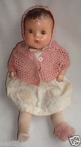Vintage Antique 14" Horsman Composition Baby Doll Sleep Eyes Molded Hair Clothes