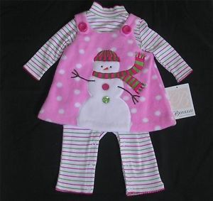 Bonnie Jean Size 3 6 Months Snowman Outfit Pink Infant Baby Girl Clothes 1609
