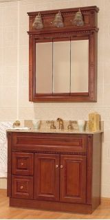 JSI Newport Birch Bathroom 36" Vanity LH Drawers Medicine Cabinet Mirror Lights
