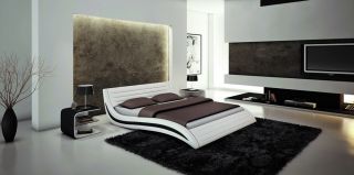 Bugatti King Size Modern Style Leather Platform Bed White