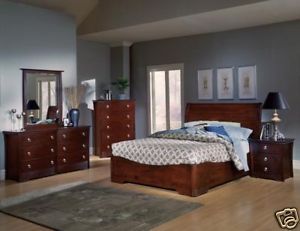 Modern Cherry Wood Bedroom Furniture Set Queen King Bed