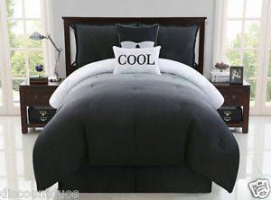 6 Piece Full Reversible Black Grey White Cool Bed in A Bag Comforter Set