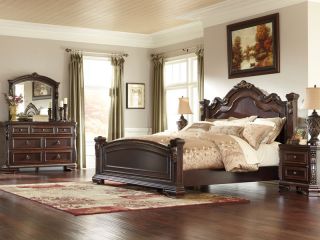 Chateau 5pcs European Traditional Cherry Queen King Poster Bedroom Set Furniture