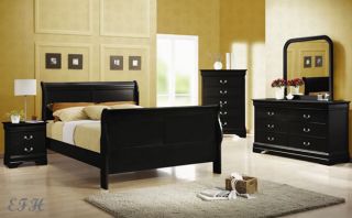 New 4pc Sherry Deep Black Finish Wood Queen Sleigh Bedroom Set