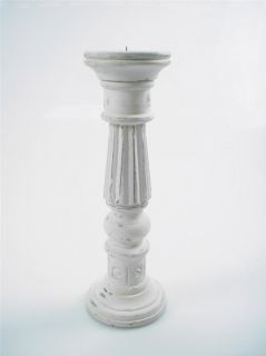 Shabby Chic White Brown Rustic Hand Carved Pillar Candle Holders 7 5cm Diameter