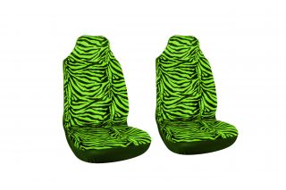 2pc Green Tiger Zebra Animal Print Integrated High Back Front Car Seat Cover Set