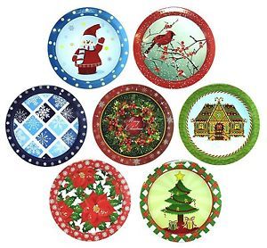 Christmas Dishes 7pc Holiday Cookie Plates Santa Snow Tree Wreath