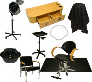 1 Oak Station Hydraulic Barber Chair Shampoo Bowl Hair Dryer Mat Salon Equipment
