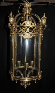 French Brass Lantern Chandelier Lights Lamps Glass Ormolu