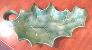 Unique Holly Leaf Shaped Green Christmas Candy Dish WOW