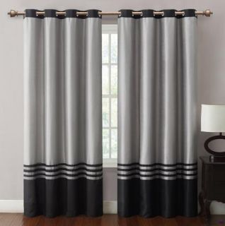 Barclay Black and Gray Faux Silk Grommet Window Curtain Panel