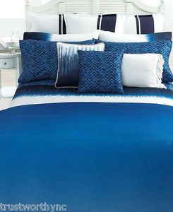 $320 Ralph Lauren Indigo Modern Ombre Tie Dyed Blue King Comforter New