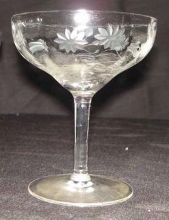 Vintage Etched Cut Glass Daisy Flower Crystal Stemware