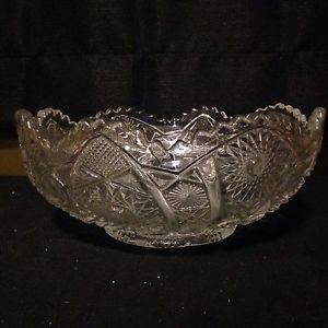 Crystal Cut Glass Scolloped Edged Bowl with Flower Pattern